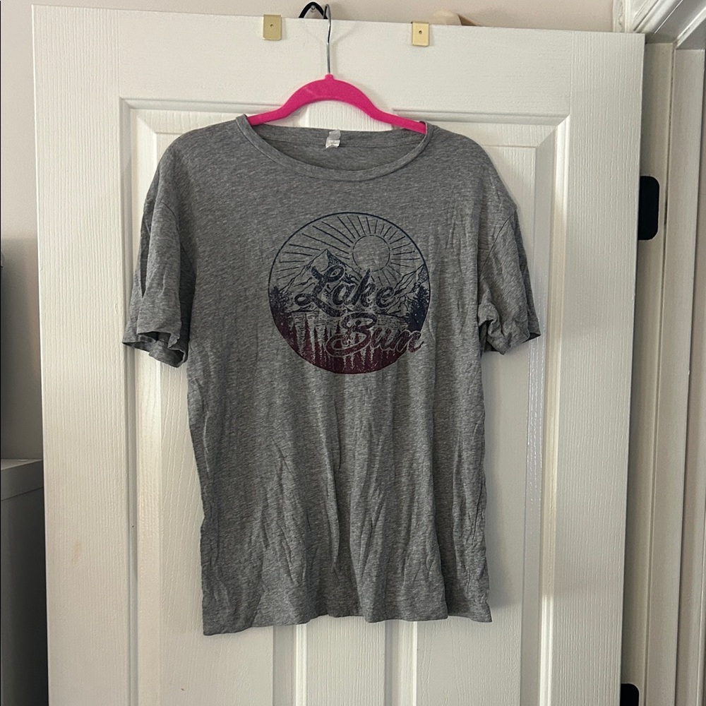 Gray Graphic T-Shirt with Lake Sun Design